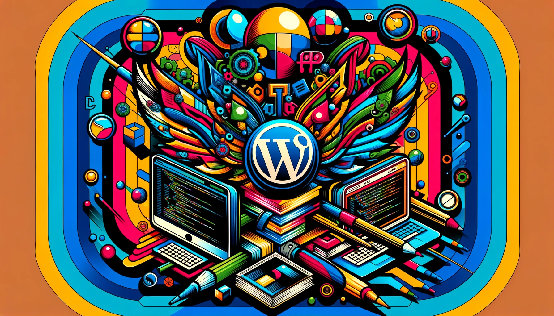 pop art graphic showing what is wordpress